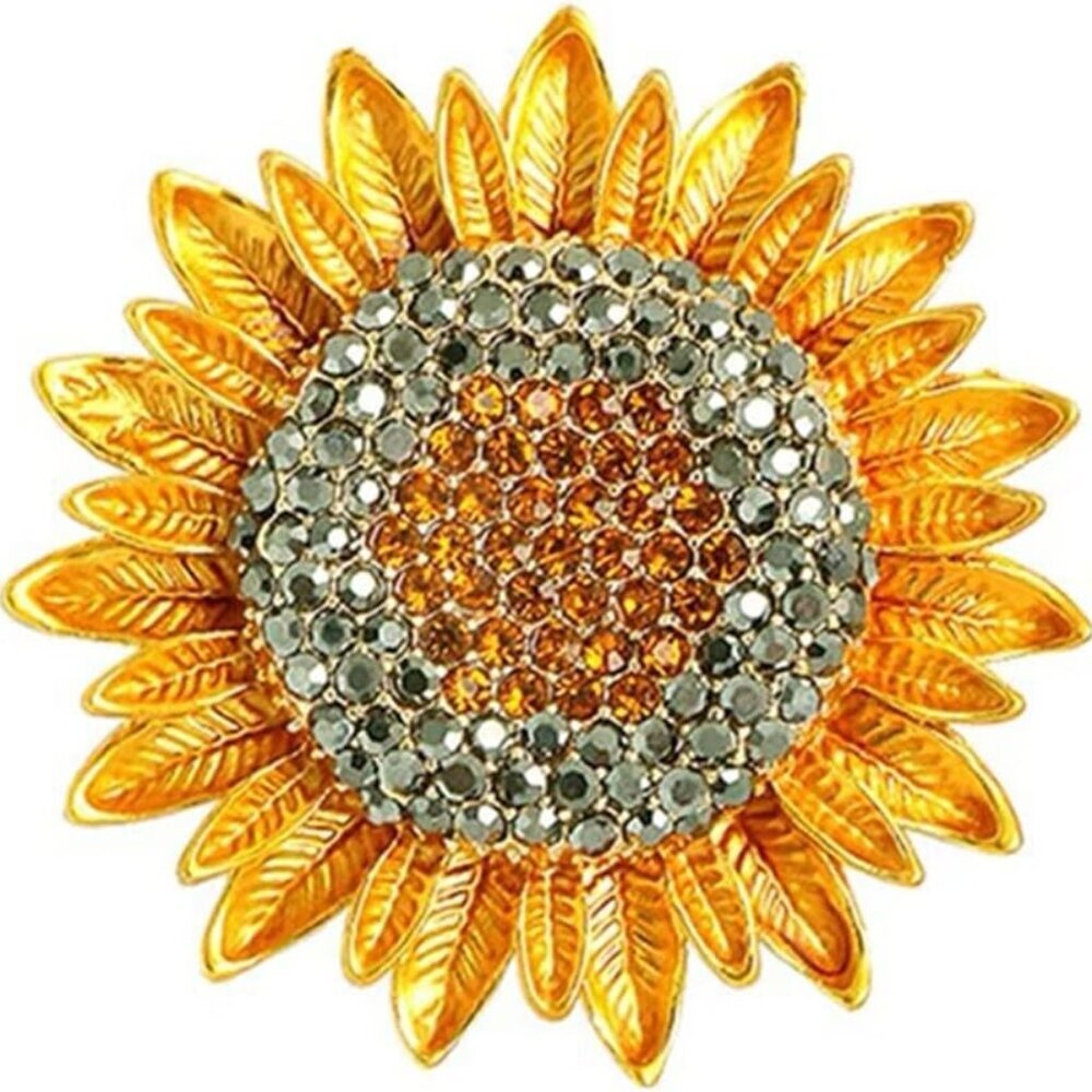 Rhinestone Sunflower Brooch Pin Vintage Gold Yellow Elegant Pin Ladies Multipurp